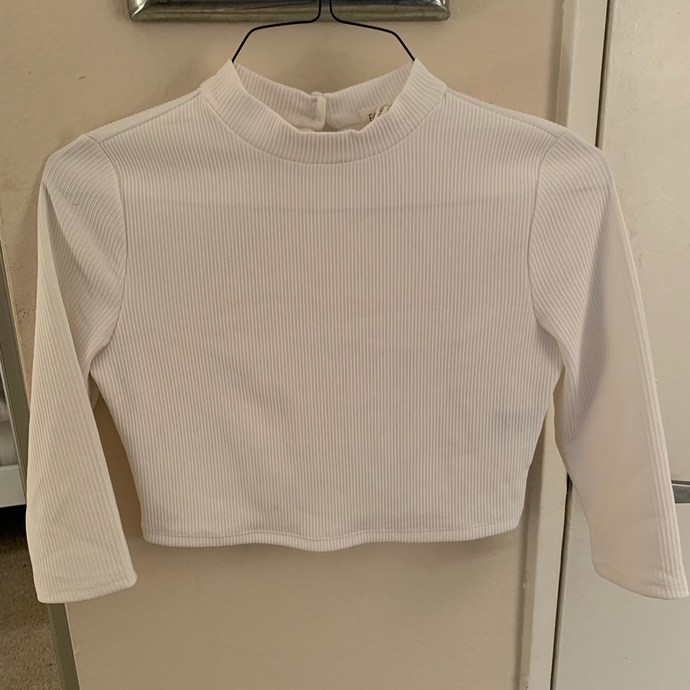 White Ribbed Crop Top With Open Back